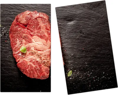 Produktbild von Spritzschutz Herdabdeckplatte Schneidebrett aus Glas Frisches Fleisch 2-Teilig (60x52cm)