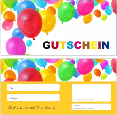 Produktbild von 100 Stück Premium Geschenkgutscheine (Luftballons-671) - Ein schönes Produkt für Ihre Kunden Gutscheine Gutscheinkarten für Bereiche wie Freizeit, Feier, Geburtstag, Spielzeug und vieles mehr