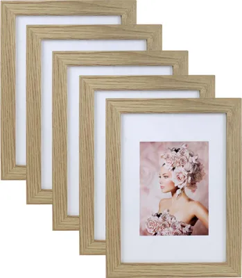 Produktbild von Pack Set Holz Bilderrahmen Foto Plexi Rahmen Acryl Collage Wanddeko Poster S215 - Farbe: Natur | Format: 20x30 | Pack: 5