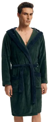 Produktbild von HENDERSON sportlicher Herren-Bademantel/Saunamantel/Sport-Mantel mit Kapuze, Dunkelgrün mit Blau, Gr. 3XL