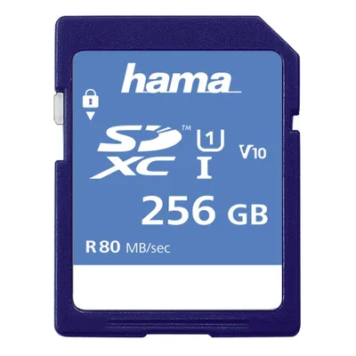 Produktbild von Hama 00123997, 256 GB, SDXC, Klasse 10, UHS-I, 80 MB/s, Blau