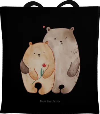 Produktbild von Mr. & Mrs. Panda canvas tasche Bären Liebe - Schwarz - Geschenk, Schultasche, Freundin, Verknallt, Bär, Kuscheln, Hochzeitstag, Beutel, Blume, Tote Bag, Jutebeutel