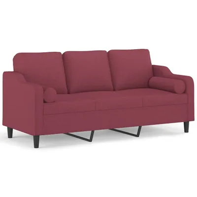 Produktbild von vidaXL 3-Sitzer-Sofa mit Zierkissen Weinrot 180 cm Stoff