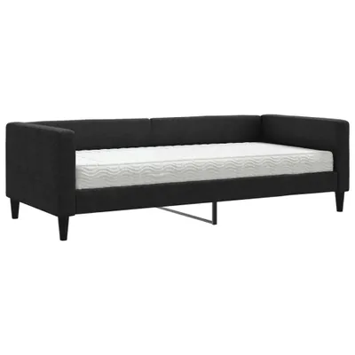 Image de vidaXL Lit de jour avec matelas noir 90x190 cm Tissu