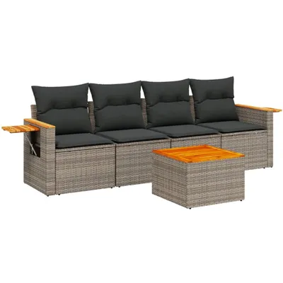 Produktbild von vidaXL 5-tlg. Garten-Sofagarnitur mit Kissen Grau Poly Rattan