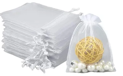 Productafbeelding van 100 Stuks Organza Geschenkbeutel 9 x 12 cm Transparant met Kordel