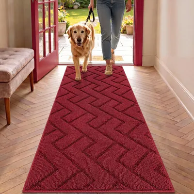 Productafbeelding van Binnentoegangsmat, 50x120 cm, wasbaar, vuilafvoer, antislip, absorberend, rood