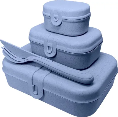 Immagine prodotto di Koziol Lunchbox-Set + Besteck-Set Pascal Ready, Brotdose, Brotbox, Speisegefäß, Thermoplastischer Kunststoff, Organic Blue, 3168671