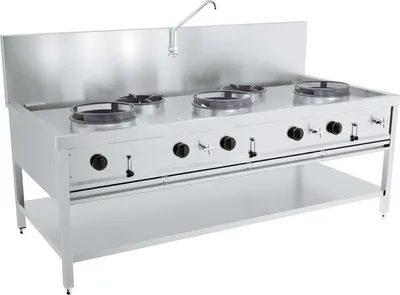 Obrázok produktu pre Kombinovaný plynový wok stôl s 5 horákmi a podstavcom 2000x900x750mm