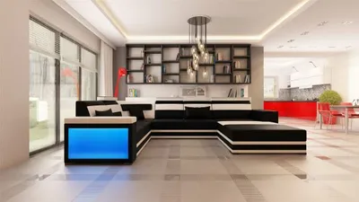 Zdjęcie produktu dla Sofa modułowa, narożna, tapicerowana, duża, z oświetleniem