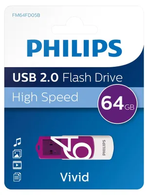 Obrázok produktu pre Philips FM64FD05B, 64 GB, USB Typ-A, 2.0, Kĺb, 8 g, Purpurová, Biela