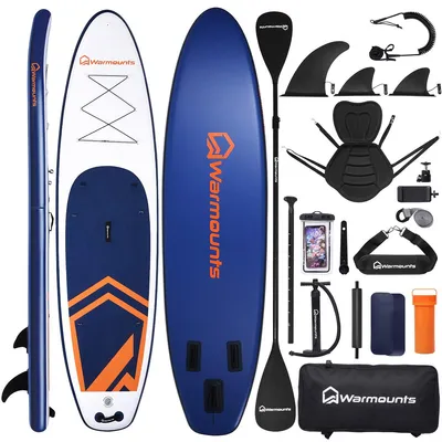 Produktbild von Warmounts 350cm Groß Aufblasbares SUP Board, 86cm Stand Up Paddle, 2 in 1 Paddleboard mit Kajaksitz & Doppelpaddel für Erwachsene bis 190kg