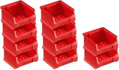 Produktbild von SparSet 10x Rote Sichtlagerbox 1.0 | HxBxT 6x10x10cm | 0,4 Liter | Sichtlagerbehälter, Sichtlagerkasten, Sichtlagerkastensortiment, Sortierbehälter