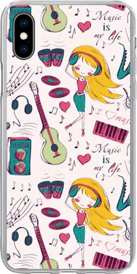 Produktbild von MuchoWow® Handyhülle Schutzhülle Hülle für Telefoonhoesje iPhone Xs Mädchen - Musik - Kopfhörer - Muster - Mädchen - Rosa - Kinder - Kind Silikon Softcase Handy Hülle - Handytasche