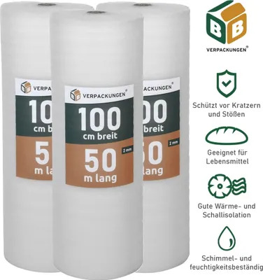 Produktbild von Trittschalldämmung (150 m²) multifunktionale PE-Schaumfolie 2mm für diverse Fußböden und Warmwasserfußbodenheizung Polster BB-Verpackungen