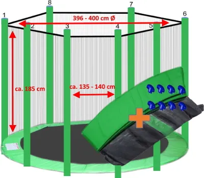 Produktbild von walexo Trampolin Randabdeckung + Sicherheitsnetz für 8 Stangensystem ( 396 cm Ø, Hellgrün/Hellgrün )