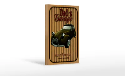 Produktbild von Holzschild Retro 12x18cm Dad´s Garage Auto Service open 24