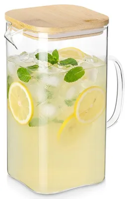 Produktbild von Vilde | Glaskrug 2,5 L mit Bambusdeckel - Borosilikatglas - Silikondichtung - Glaskörper spülmaschinenfest
