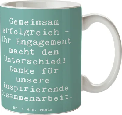 Produktbild von Mr. & Mrs. Panda Kaffeebecher Spruch Geschäftspartner Erfolg - Meeresbrise - Geschenk, Dankbarkeit, liebevoll, Bedanken, gemeinsam erfolgreich, keramik, Becher, Tasse