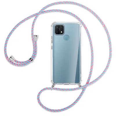 Produktbild von Handykette Backcover-Schutzhülle mit Band (Metall silberfarben) für Oppo A15 - pink/mint