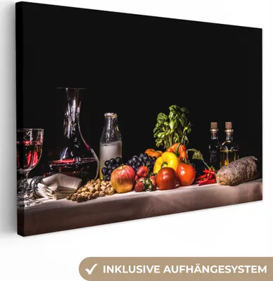 Produktbild von MuchoWow® - Leinwandbilder - Stilleben - Essen - Trinken - Obst - Schwarz, Wandbild, Wanddeko Bilder Wohnzimmer, 30x20 cm