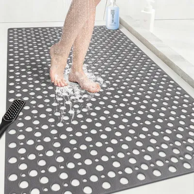 Obrázok produktu pre Protisklzová podložka pod sprchu, 80x120 cm, sivá, vyrobená z TPE, s prísavkami a odtokovými otvormi