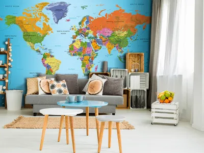 Produktbild von Vlies Fototapete Weltkarte 400x280 cm Tapeten Wandtapete XXL Geographie Kontinente k-A-0095-a-a