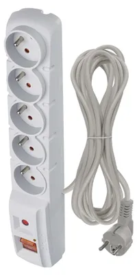 Přepěťová ochrana – 5 zásuvek, 5m, šedá