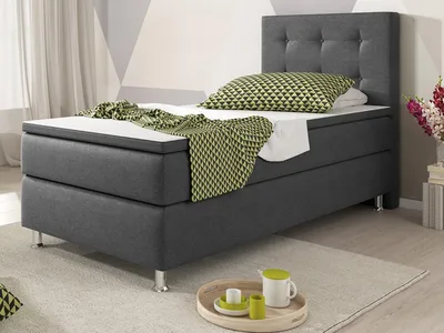 Produktbild von Boxspringbett Bett 90x200 Webstoff Anthrazit Einzelbett Schalafzimmer modern