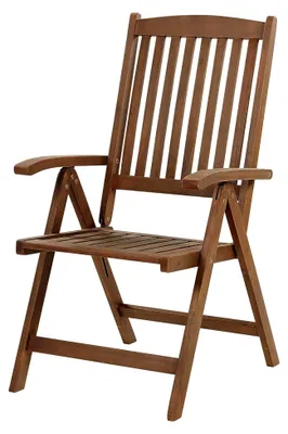 Produktbild von Verstellbarer klappbarer Gartenstuhl aus Akazienholz in Dunkelbraun mit Armlehnen