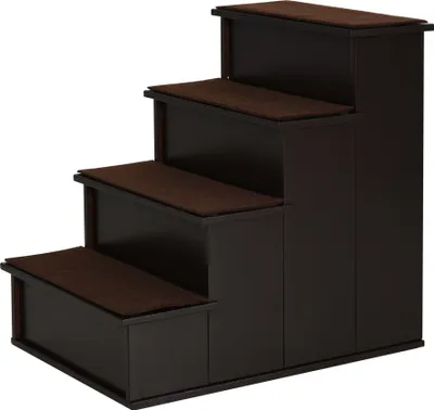 Produktbild von Schody pro domácí mazlíčky D06-078, 4stupňové, s protiskluzovou podložkou, MDF, tmavě hnědá, 40 x 59 x 54,2 cm
