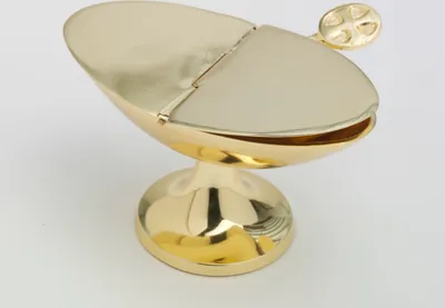 Produktbild von Weihrauch Schiffchen mit Löffel und Deckel Messing Gold (Höhe 7 cm x Länge 13 cm)