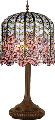 Image de Clayre & Eef Lampe de table Tiffany Ø 40x84 cm Bleu Rose Verre Fleurs