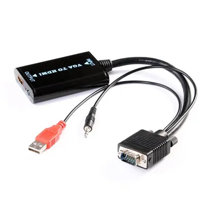 Productafbeelding van VGA-naar-HDMI-converter met USB- en 3,5 mm-kabels