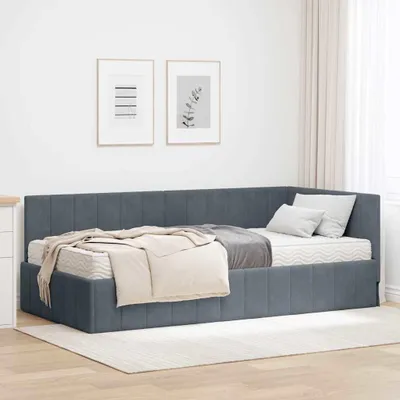 Productafbeelding van Maison Exclusive - Hoekbedframe met matras, 2 stuks. Donkergrijs, 100 x 200 cm, fluweel