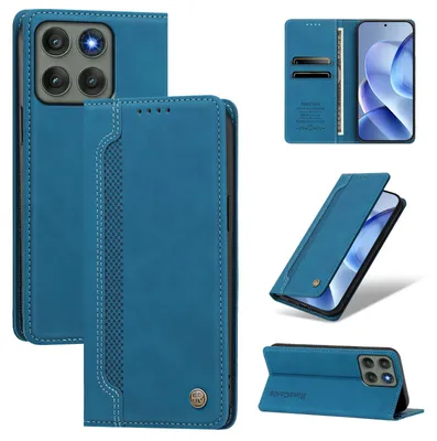 Produktbild von Handyhülle für Motorola Edge 60 Pro, Leder Wallet Klapphülle mit Standfunktion, Stoßfeste Schutzhülle Blau