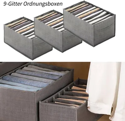 Obrázok produktu pre sada 3 organizérov do zásuviek s 9 mriežkami Skladací box na oblečenie Skriňa na tričká džínsy legíny 44x24x22cm Organizéry, sivé