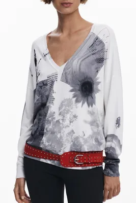 Image de Pull blanc à col en V pour femme avec motifs - Jers Göteborg