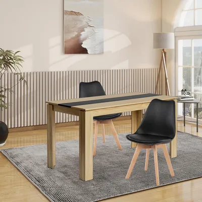 Image de Ensemble de salle à manger comprenant une table et 2 chaises, dimensions 140 cm, bois chêne et noir, forme rectangulaire