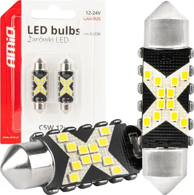 Imagen del producto de Bombillas LED para automóviles, modelo C5W, con tecnología CANBUS, 12 SMD, 41 mm, color blanco, 12V/24V, 5500K, referencia AMiO-04238