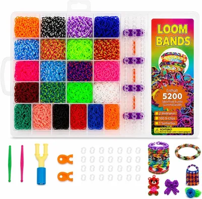 Productafbeelding van Loom bands set 5200 stuks, voor vriendschapsarmbanden, latexvrij, met opbergdoos en accessoires