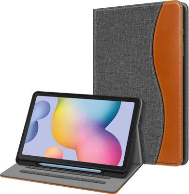 Produktbild von Fintie Hülle für Samsung Galaxy Tab S6 Lite 10.4 2022/2020 SM-P610/P613/P615/P619, Soft TPU Rückseite Gehäuse Schutzhülle mit S Pen Halter und Dokumentschlitze, Dunkelgrau