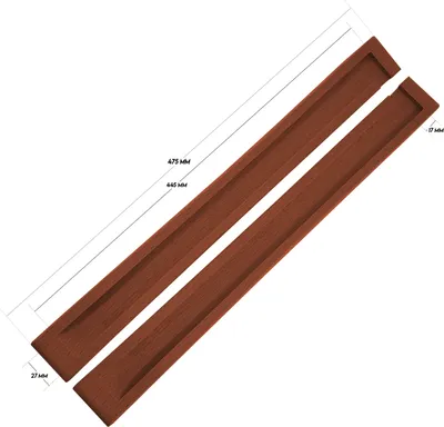 Two wooden armrests for a garden chair, shown from a diagonal angle against a white background.