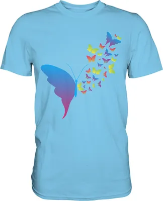 Produktbild von Bunte Schmetterlinge Silhouette T-Shirt – Sky Blue / M