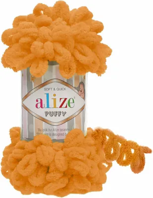 Produktbild von Alize Puffy PREMIUM Wolle Fingerstrick-Wolle, Schlaufenwolle, Chenille Garn, 100gr, 336 - Orange