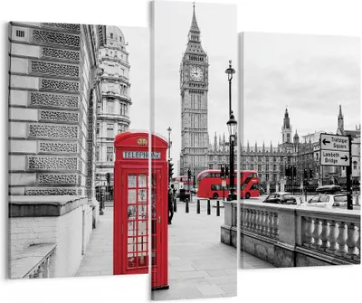 Produktbild von Bild auf Leinwand - Leinwandbild - 3 Teile - Schuppen Telefon London - 95x80cm - Wand Bild - Wanddeko - Wandbilder - Leinwanddruck - Bilder - Wanddekoration - Leinwand bilder - Wandbild - CB95x80-4326
