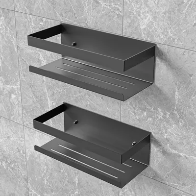 Produktbild von Duschablage ohne Bohren Edelstahl SUS304 Schwarz 2 Stück Badezimmer Regal Organizer