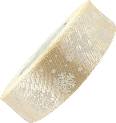 Produktbild von Cremefarbenes Satinband mit Schneeflocken 25mm x 23m