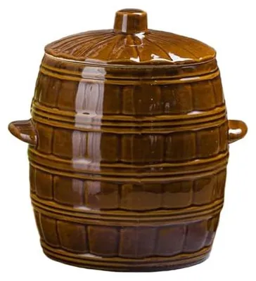Produktbild von BirnePower Gärtopf 5L - Sauerkrauttopf, Gurkentopf, Steingut Braun ohne Wasserrinne, Rumtopf, Deckel Keramikfass, Tontopf, Schmalztopf