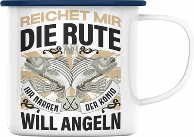 Produktbild von Trendation - Angler Emaille Tasse Geschenk Männer Spruch Lustig für Fischer Geschenkidee Angeln Fischen (Blau)